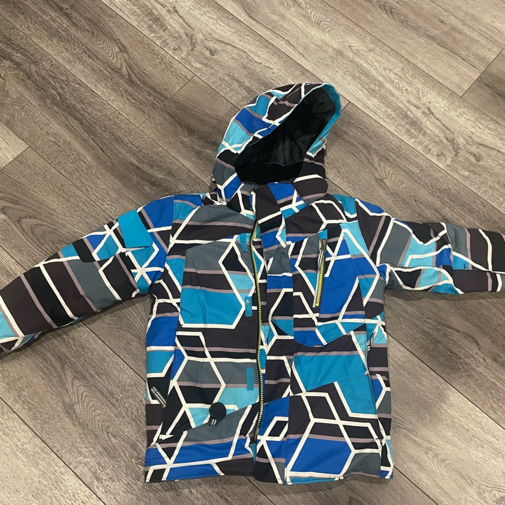 Obermeyer blue ski / snowboard jacket and overalls size 5 with gloves